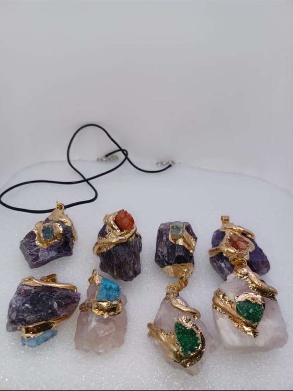 Gold-Trim Raw Gemstone Pendant Necklace - Multicolor